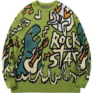 Women's Dinosaur Sweater Vintage Oversized Crewneck Knit Pullover